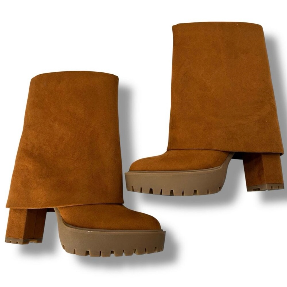 I.N.C. Suede Acelina Fold-Over Cuffed platform Dress heel Booties Size 8 NWT